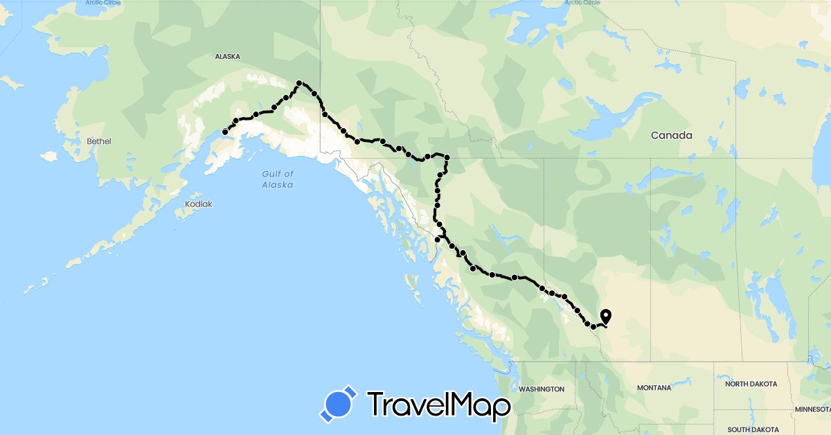 TravelMap itinerary: driving, vélo in Canada, United States (North America)