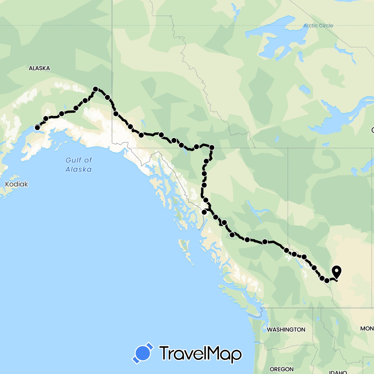 TravelMap itinerary: driving, vélo in Canada, United States (North America)