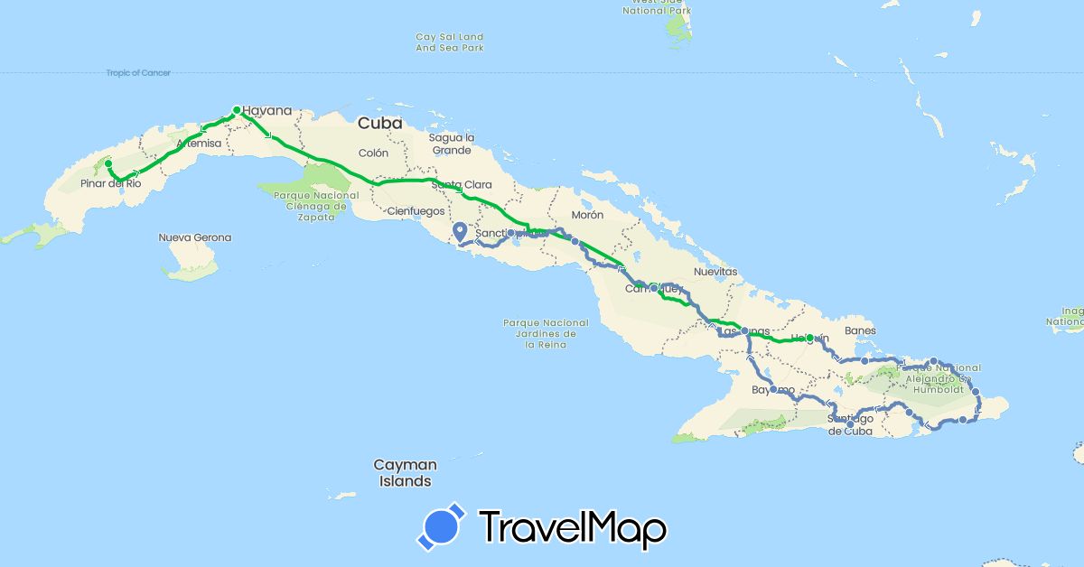 TravelMap itinerary: bus, cycling in Cuba (North America)